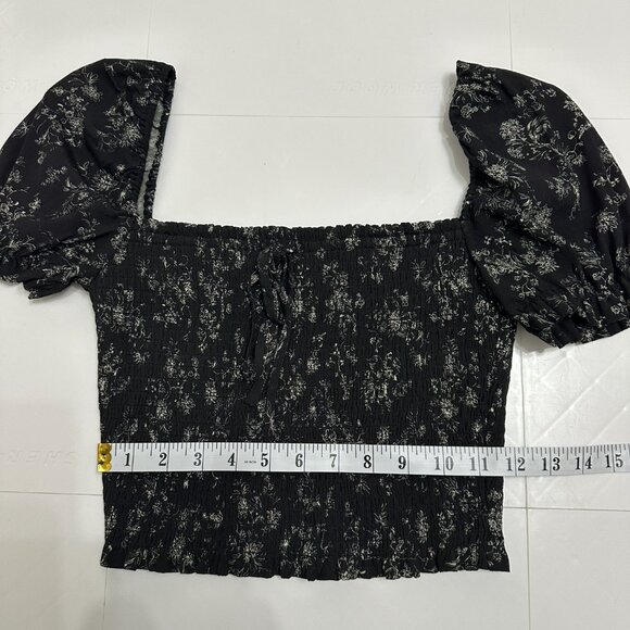 Wilfred Smocked Puff Sleeve Blouse - Black/Bone - Size Small - Picture 9 of 10